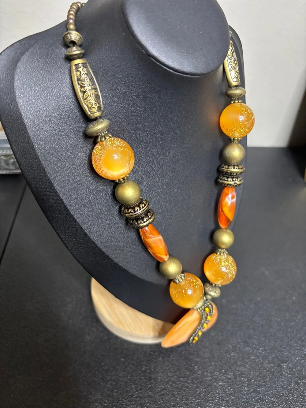 Vintage-Style Chunky Beaded Orange Statement Necklace